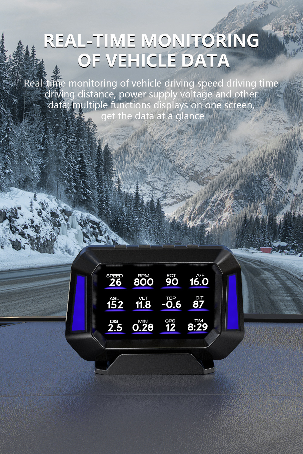 Weiying P21 Head-Up Display Portable In-Car Hud Multi-Function Driving Computer with Inclinometer and Speedometer