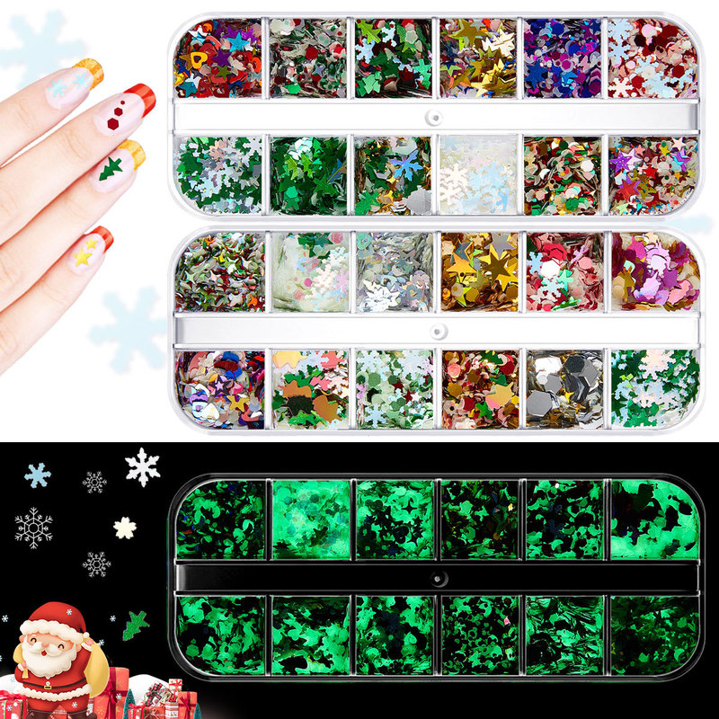 Cross-border Christmas Luminous Nail Art Sequins Makeup Snowflake Christmas Tree Nail Art Accessories Nail Stickers Glitter Pink Diamond Cross-border Christmas Luminous Nail Art Sequins Makeup Snowflake Christmas Tree Nail Art Accessories Nail Stickers Glitter Pink Diamond