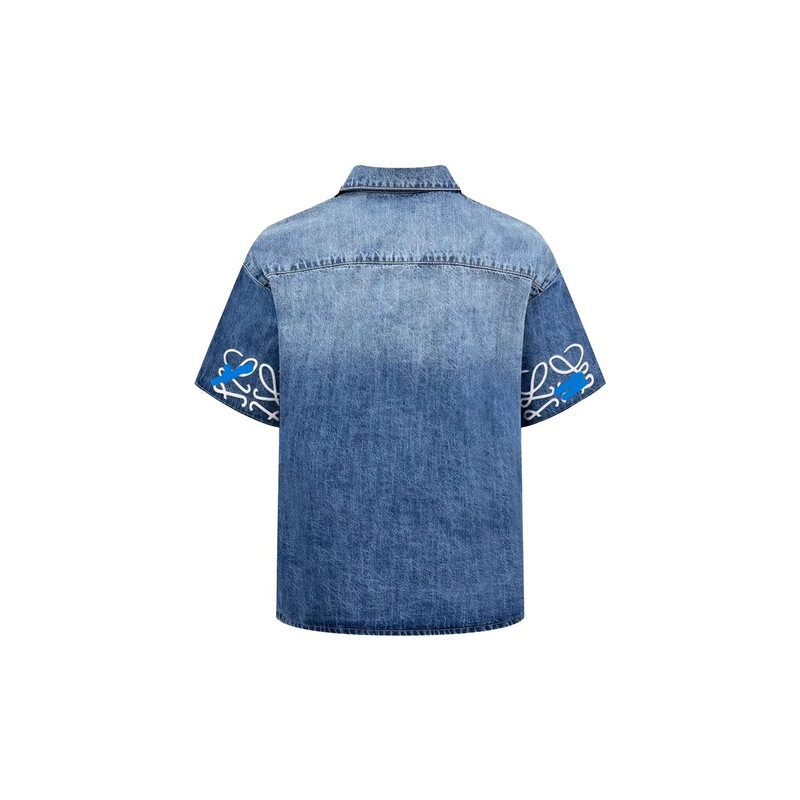 2025Loe's Correct Version of the Denim Short-Sleeved Shirt, Unisex, Blue American-Style Cotton 2025Loe's Correct Version of the Denim Short-Sleeved Shirt, Unisex, Blue American-Style Cotton
