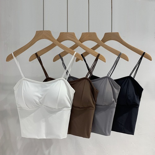 Ice silk seamless vest with chest pad and thickened camisole for women with big U beautiful back tube top push-up sports base underwear