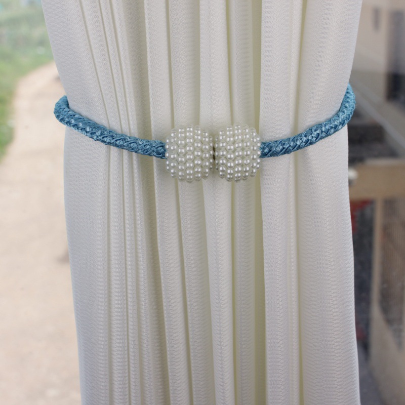 Simple Pearl Magnetic Curtain Tieback, Multi-color Woven Rope Curtain Decoration Accessory, T-style