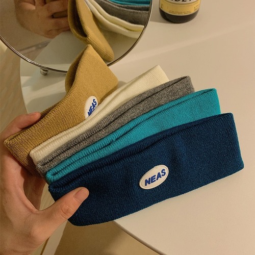 Knitted headband with letter edge, cool street sport scarf hair tie, social media popular short hair head cover, Japanese style autumn winter hair accessory trend