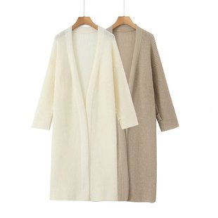 TD European and American wholesale autumn new women's all-match hollow-out V-neck buckle-free long sleeve loose long knitted cardigan