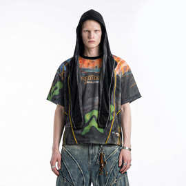 捷展男装|撞色线复古运动短袖T恤2026夏季新款街头潮牌运动风上衣