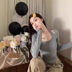 纯欲挂脖长袖t恤上衣女士春秋冬季新款修身显瘦内搭打底衫高级感