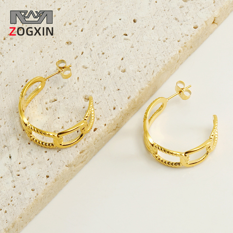 Nuevo europeo y americano transfronterizo de acero inoxidable galvanizado 18K pendientes anillo hebilla retro pendientes de diseño geométrico al por mayor