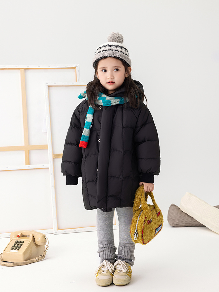[en stock] chaqueta de plumón para niños 2025 invierno nuevo estilo de niñas grueso ropa cálida chaqueta blanca de plumón media larga