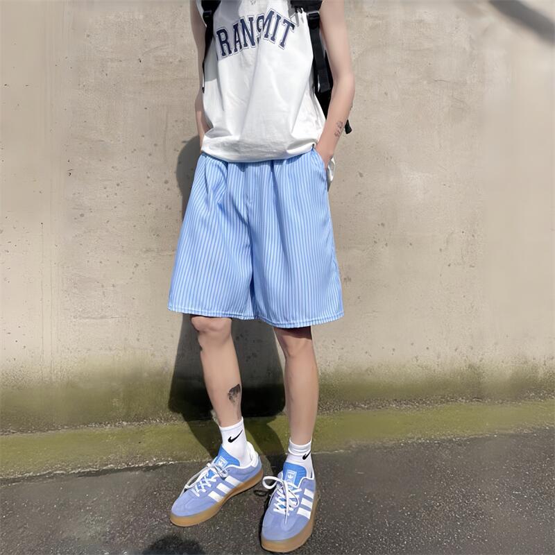 蓝色多巴胺冰丝速干沙滩短裤男夏薄款五分裤潮牌家居裤情侣沙滩裤