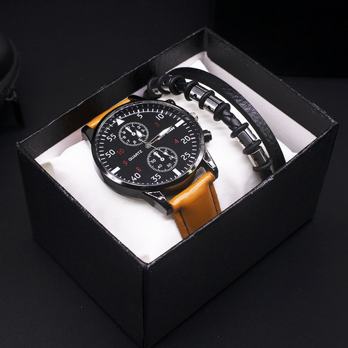 watch men 3pcs new watch men's trendy student fashion quartz watch belt business men's watch set
