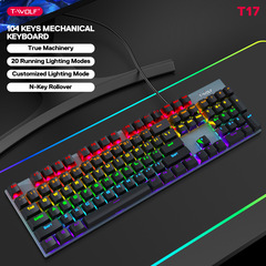 T-WOLF T17 Mechanical Keyboard Gaming Wired Backlit Laptop Desktop Computer Punk Blue Switch 