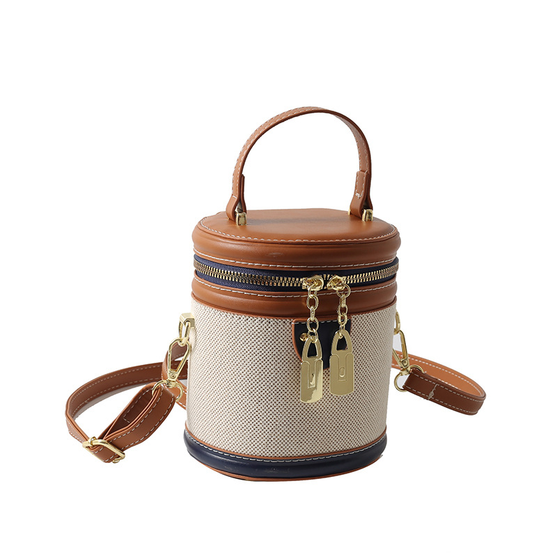 Bolso de cubo de costura de bolso de estilo occidental transfronterizo 2025 nuevo bolso de hombro de color de contraste de moda bolso de mensajero de sentido avanzado