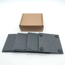 厂家直销黑色板岩4片装正方形杯垫套装（含气泡袋飞机盒）