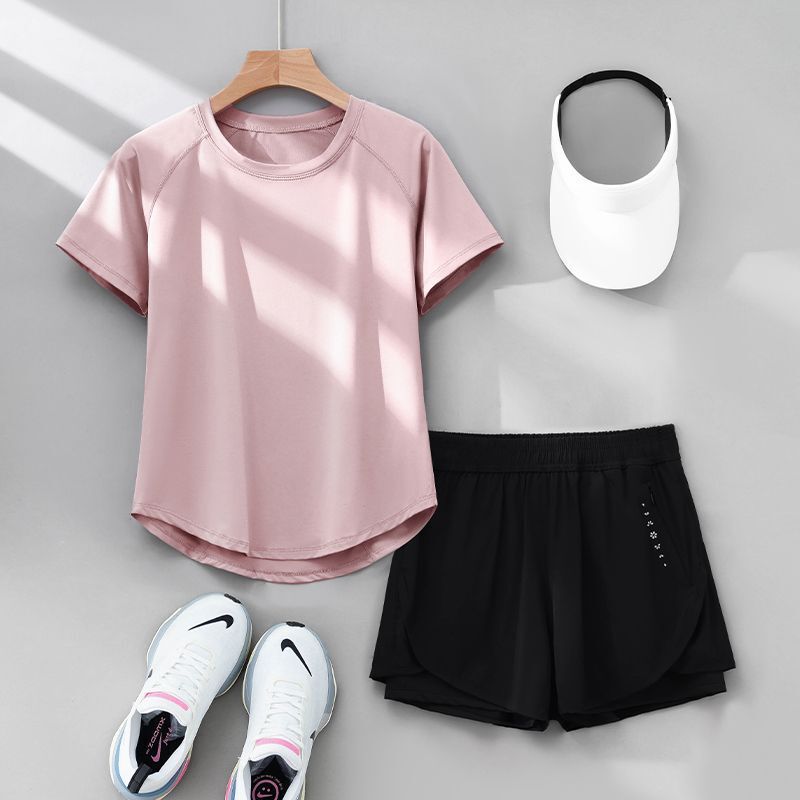 专业跑步女运动套装2025夏季新款宽松瑜伽服速干衣短袖吸汗健身服|undefined