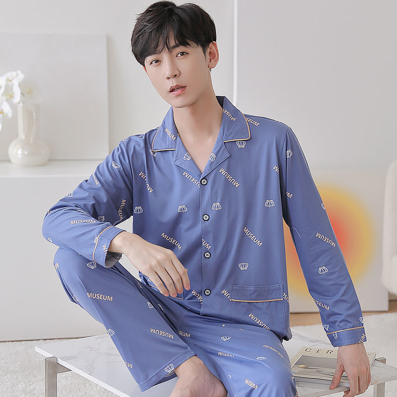 100% pijamas de algodón para hombres de verano de manga larga y corta para hombres delgados jóvenes y de mediana edad más el tamaño de primavera y otoño traje de uso en el hogar