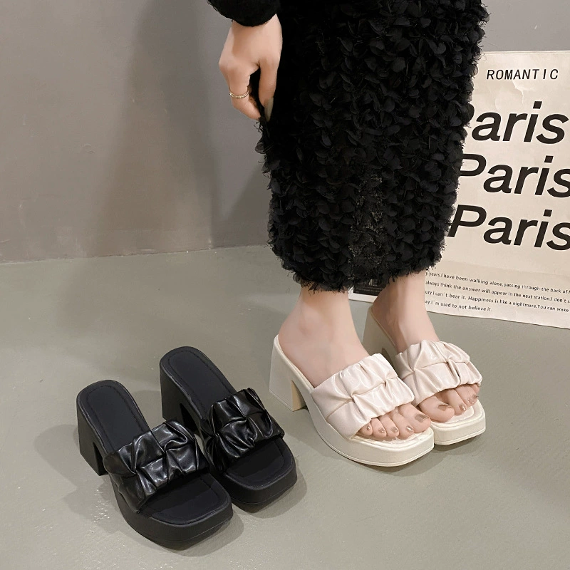 35-42 размера женская обувь большого размера 41-43 тапочки новый тип на каблуке с толстым дном для ношения летом 41