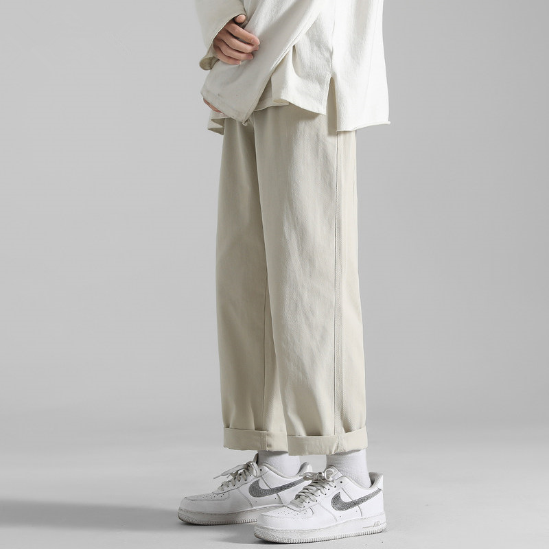 Pantalones de estilo coreano de los hombres de moda todo fósforo suelto verano delgada ropa de trabajo pantalones recortados marca de moda Pantalones casuales rectos de pierna ancha