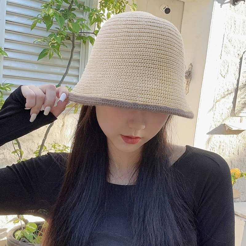 Sombrero de pescador para mujer nuevo Otoño e Invierno Cordero felpa color a juego sombrero de cubo estilo japonés todo partido cálido a prueba de sol sombrero de lavabo de punto