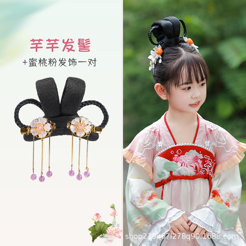 Qianqian 롤빵 + 복숭아 핑크 헤어 액세서리 한 쌍