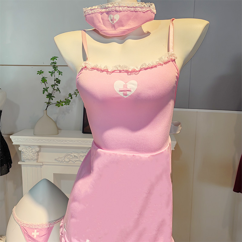 Lingerie Women's Sexy Pink Pure Desire Slip Skirt Private House Temptation Girl's Nightdress Nurse Cute Play 1311
