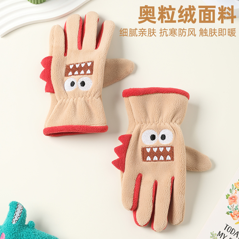 Niños y niñas con guantes de dibujos animados en otoño y invierno, estudiantes de vello de grano olímpico para montar al aire libre, guantes de dibujos animados cálidos a prueba de frío