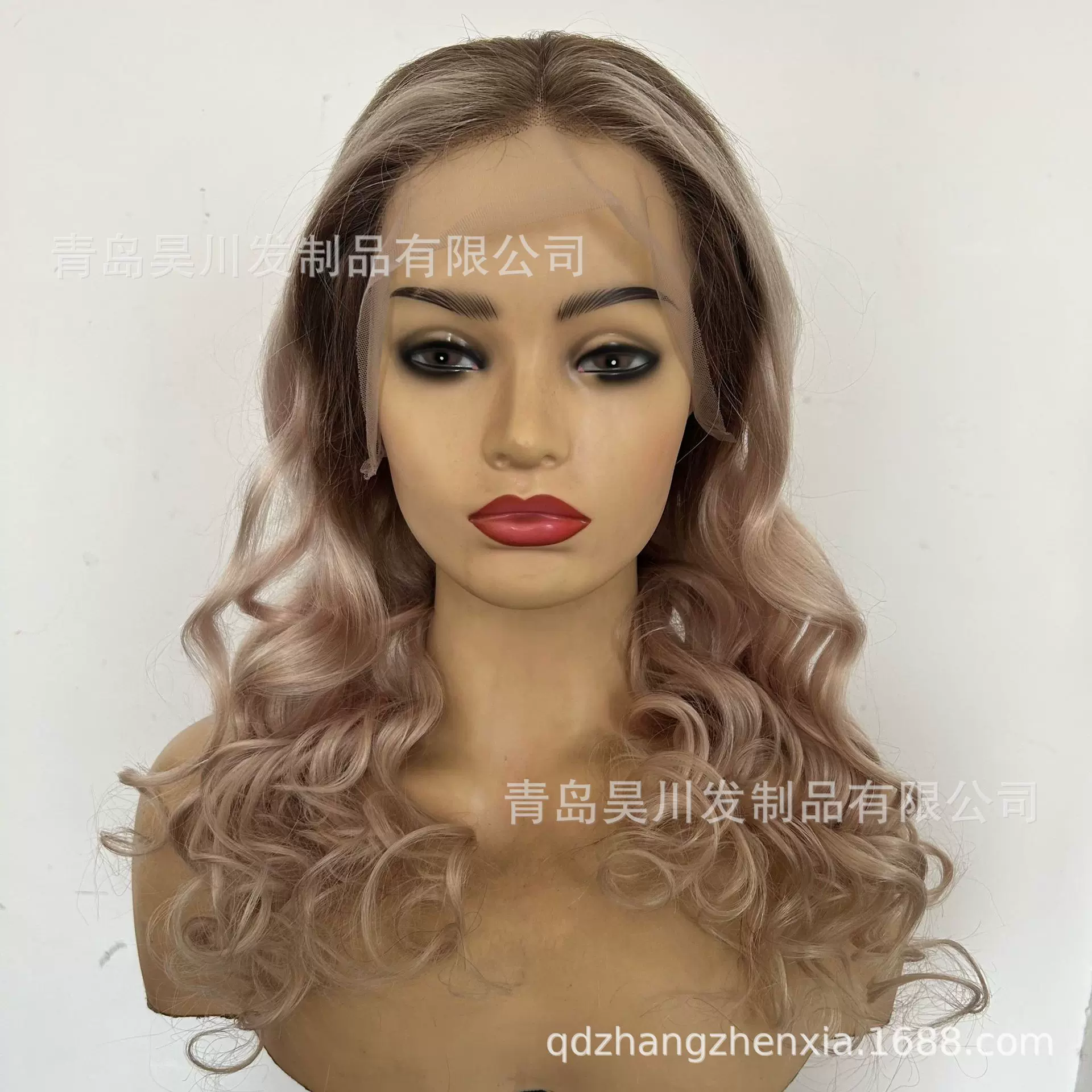 外贸欧美白人真人发定制假发颜色挑染透明前蕾丝半机制组合发套