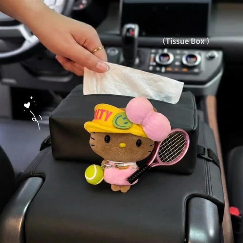 Car Tissue Box for Women, Cute Kt Car Tissue Holder, Hanging Seat Back Bowknot Car Decoration