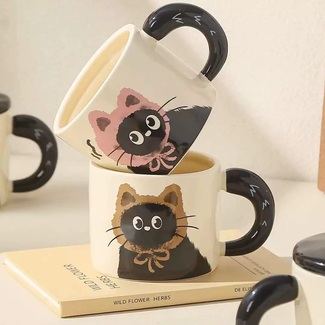 Creative Personalized Cat Mug with Lid for Hands-Friendly Gift Drinking Cup Cute Ceramic Coffee Cup Office Cup