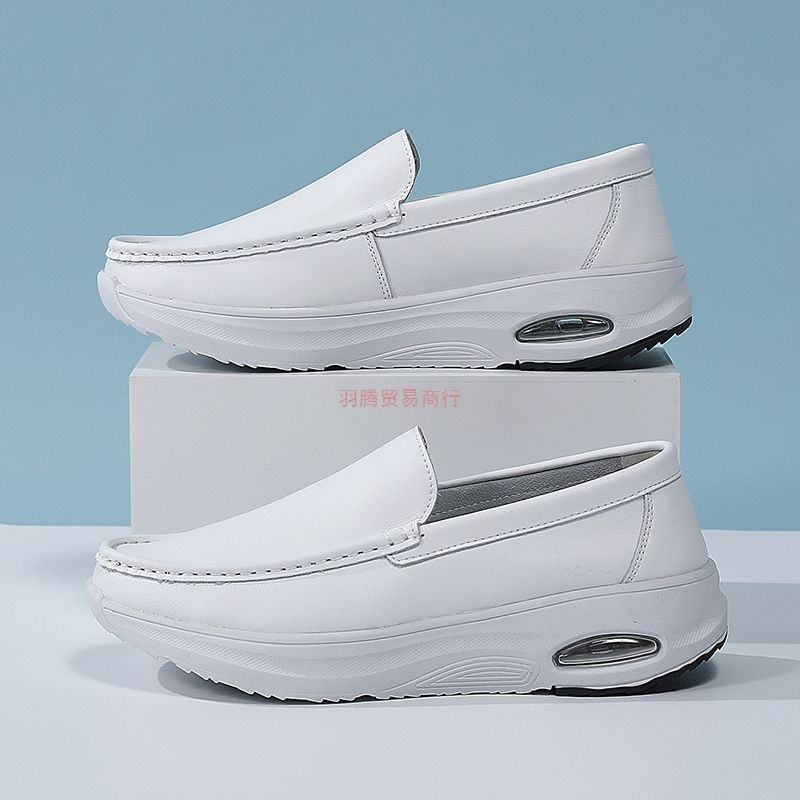 护士鞋真牛皮大气垫男医护鞋防滑休闲鞋软底软面一脚蹬商务皮鞋