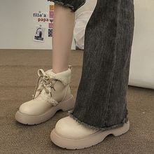 厚底马丁靴女2025秋冬新款加绒保暖羊羔毛白色雪地靴百搭可爱短靴