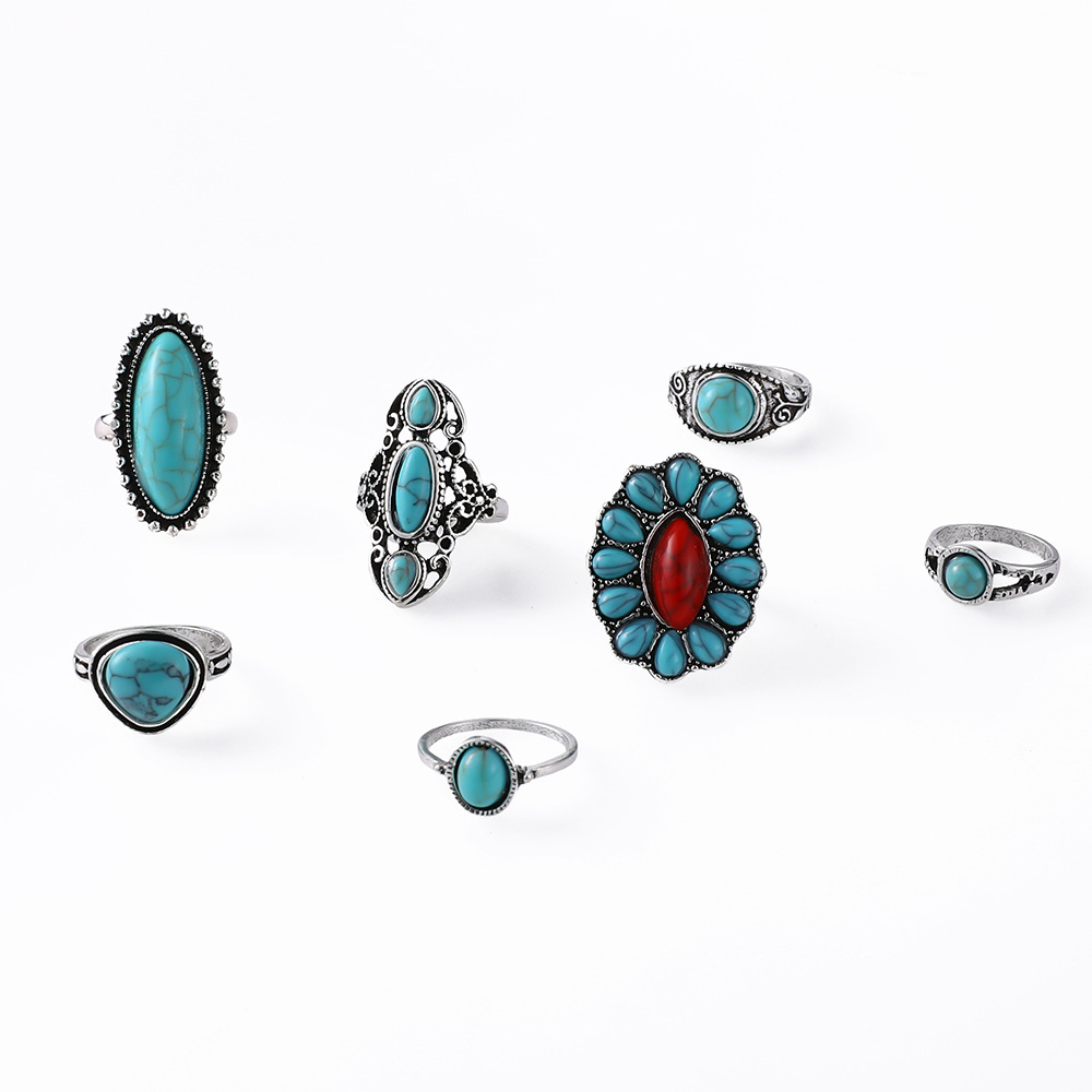 Exaggerated Ethnic Style Cool Style Leaf Round Snake Alloy Plating Inlay Turquoise Women's Rings display picture 18