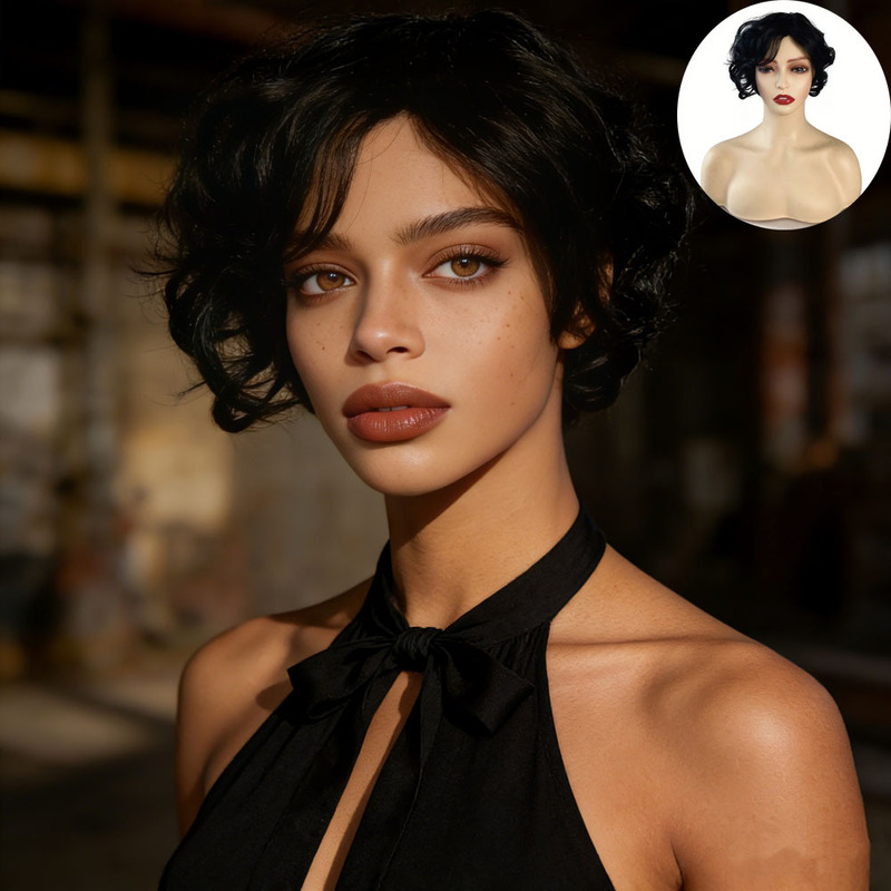 Wig cross-border European and American short hair curly hair women's African black fluffy short small curly hair AliExpress cross-border a generation of hair