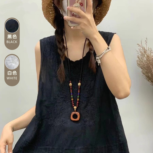 Literary jacquard embroidered cotton vest lace lace women's retro sleeveless suspender top