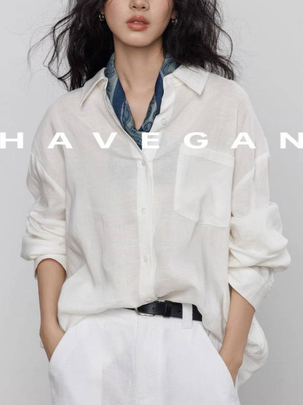 与间HAVEGAN/天丝亚麻宽松长袖衬衫女慵懒老钱风2025新款防晒上衣|undefined