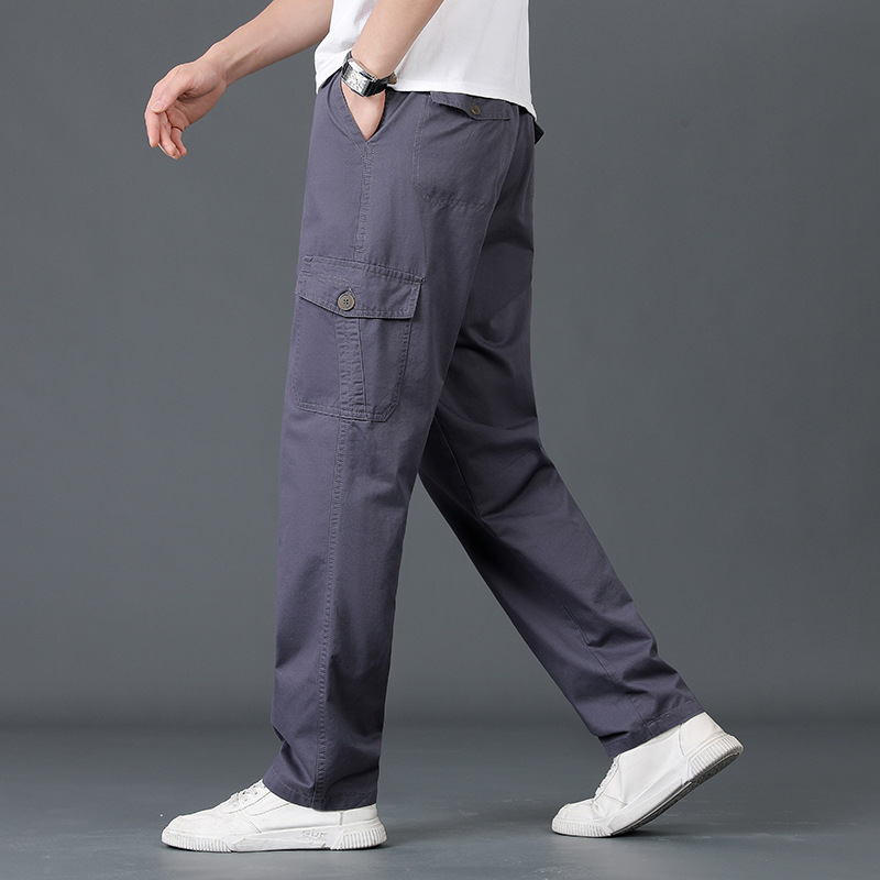 Pantalones casuales de lavado de agua para hombres, pantalones de trabajo de moda de bolsillo, algodón suelto, cintura elástica grande, pantalones de jabón image 9