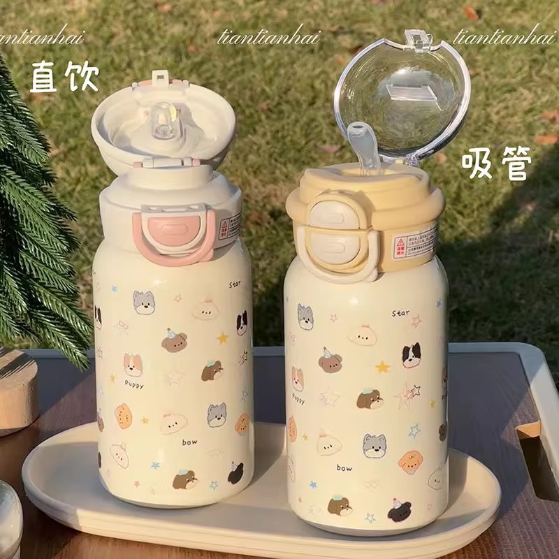 Nuevo taza de agua de doble bebida para niñas de alto valor facial caricatura lindo mangas portátiles para niños taza de agua especial para estudiantes escolares