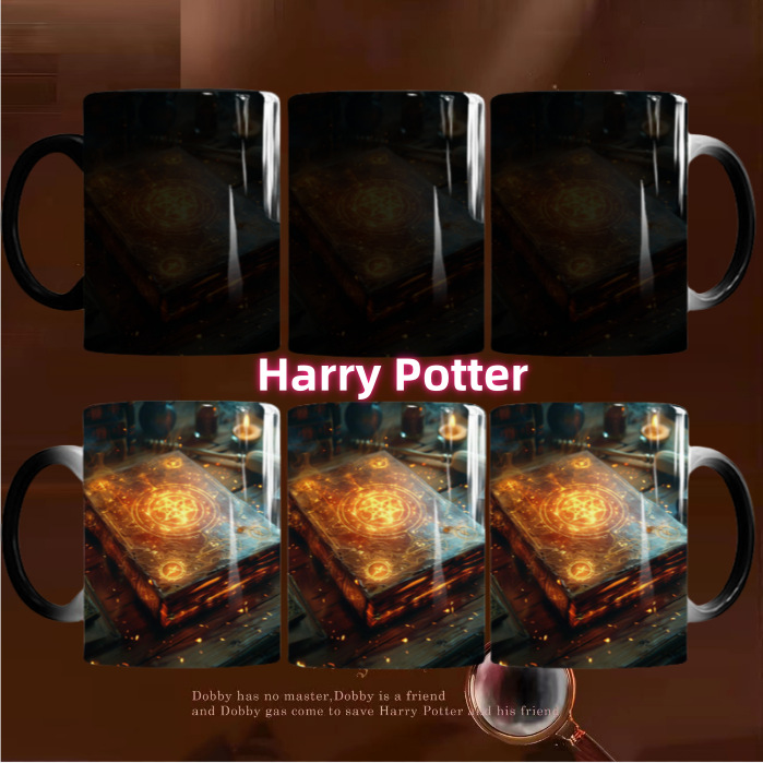 Harry Potter Live Mapa de color cambiante taza de dibujos animados película y televisión periférico de estilo europeo de cerámica simple oficina sensible a la temperatura