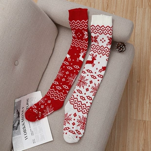 Woolen knee socks, warm winter knit, patterned, upper circumference 55 cm