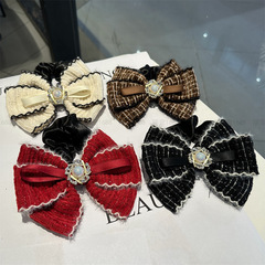 可愛格紋小香風蝴蝶結大腸圈氣質花朵珍珠高馬尾頭繩丸子頭髮飾女