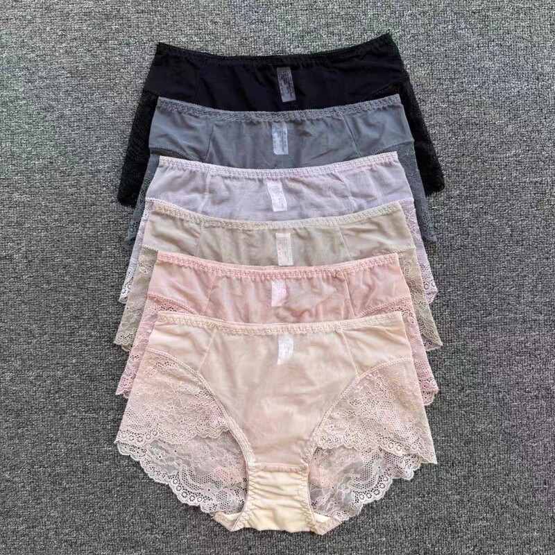 New Lace Women's Underwear Sexy Youth Mid-Waist Briefs Soft and Comfortable Mesh Hip-Covering Pure Cotton Crotch Wholesale