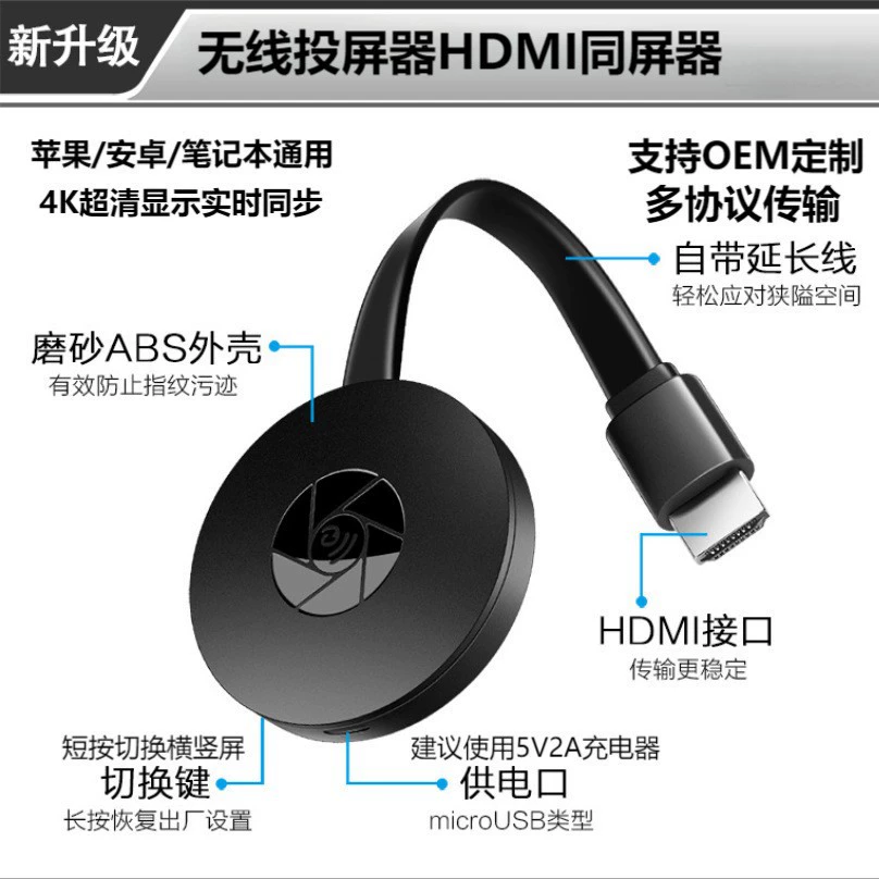 Оптовая продажа устройства для беспроводного дублирования экрана мобильного телефона, горизонтальное и вертикальное размещение экрана, G2 push treasure, высококачественная HD-проекция без задержек, прямая трансляция с мобильного телефона.