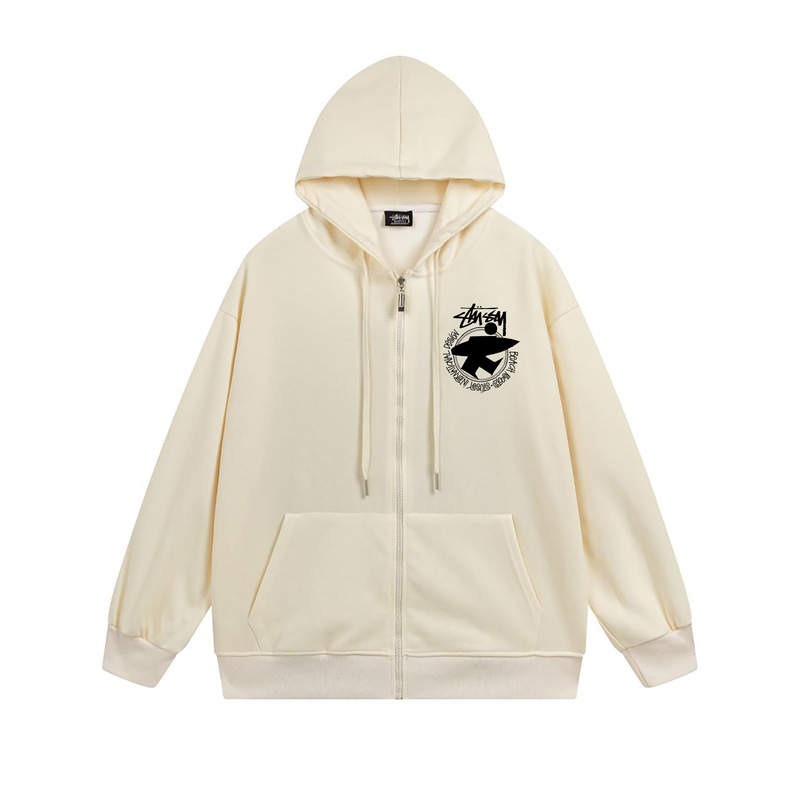 ヨーロッパとアメリカの Stussy スチューシー レタープリント ブラック 8 ジッパー プラス ベルベット フード付き秋冬スウェットシャツ メンズ レディース ジャケット|undefined