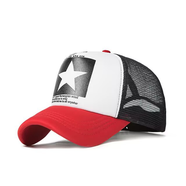Gorro de béisbol de impresión de esponja de cinco estrellas sombrero Masculino Femenino gorra de malla de verano gorra de pico transpirable casual estilo coreano