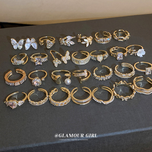 Real gold electroplated zircon inlaid with diamonds open ring light luxury niche fashion index finger ring internet celebrity versatile hand jewelry wholesale