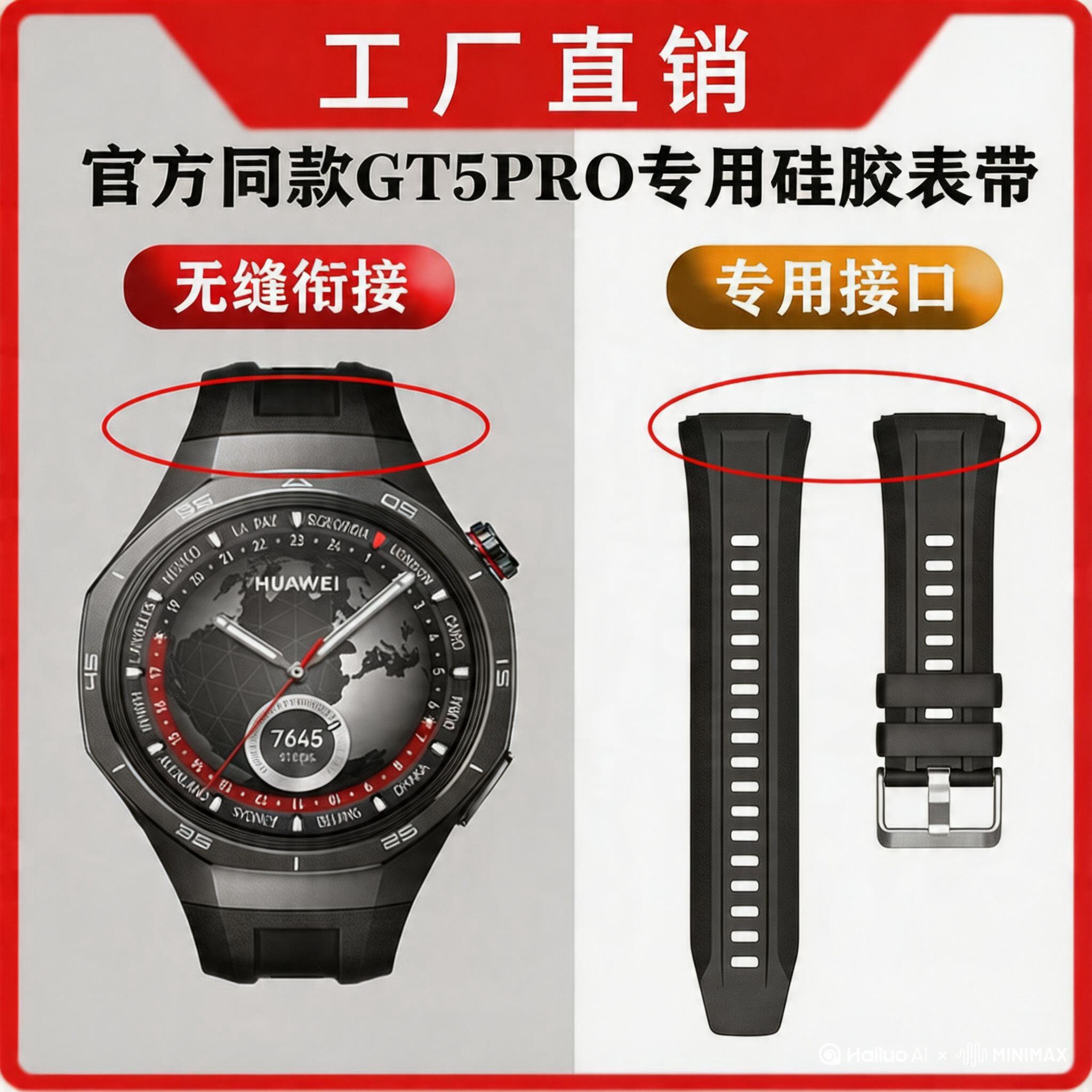 In Stock, Suitable for Huawei Gt5 Pro Watch Band, Official Same Style Silicone Huawei Watch Gt5 Pro 46mm Watch Band