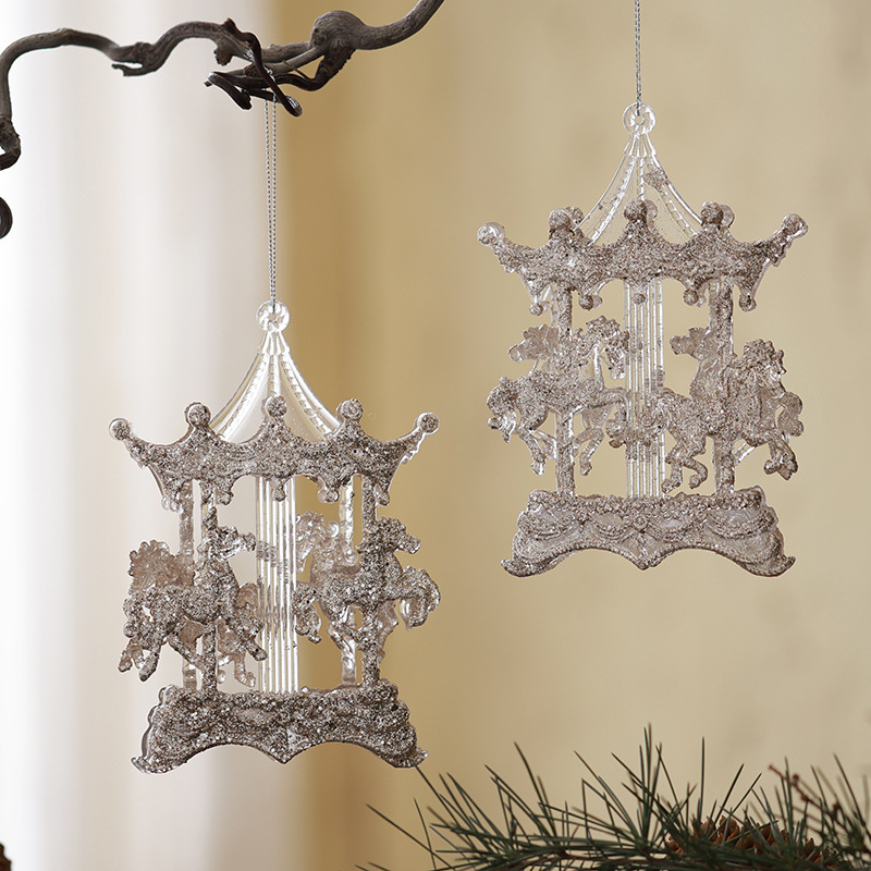 Buscando madera, árbol de Navidad transfronterizo, colgante de acrílico, campana, carruaje de calabaza, carrusel, colgante decorativo de bailarina