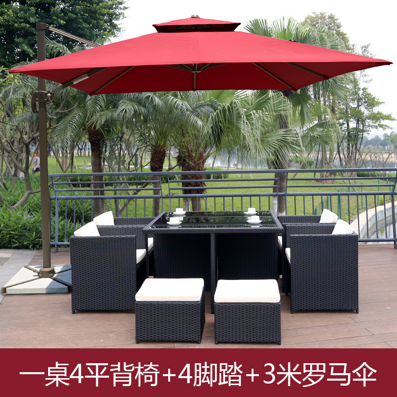 Mesa y silla al aire libre Villa patio jardín ocio silla de caña combinación impermeable al aire libre tabla de té de caña con paraguas