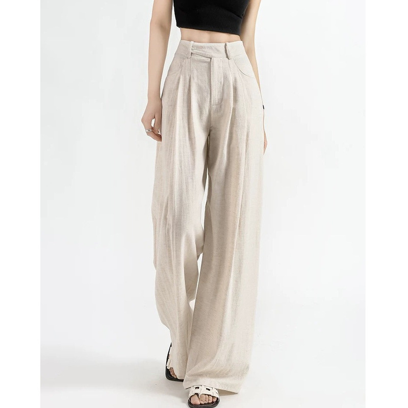 Linen Wide-Leg Women's 2026 Summer Thin High-Waisted Loose Straight Casual Suit Pants Tencel Cotton Linen Floor-Length Trousers