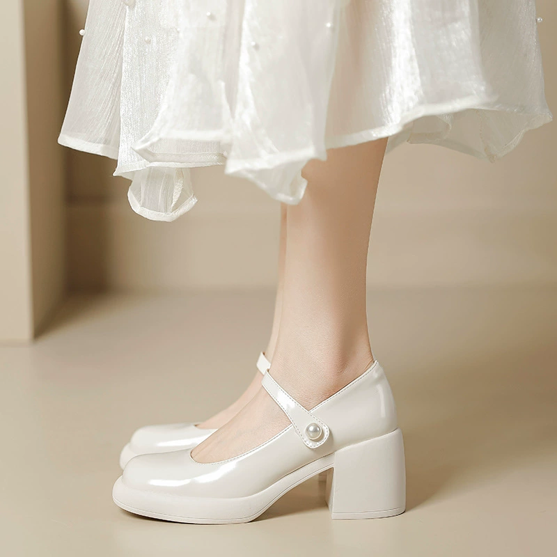В наличии туфли Мэри Джейн на массивном каблуке для женщин, новинка весны 2023 года, туфли на высоком каблуке с жемчужной пряжкой, ретро-туфли в стиле феи.