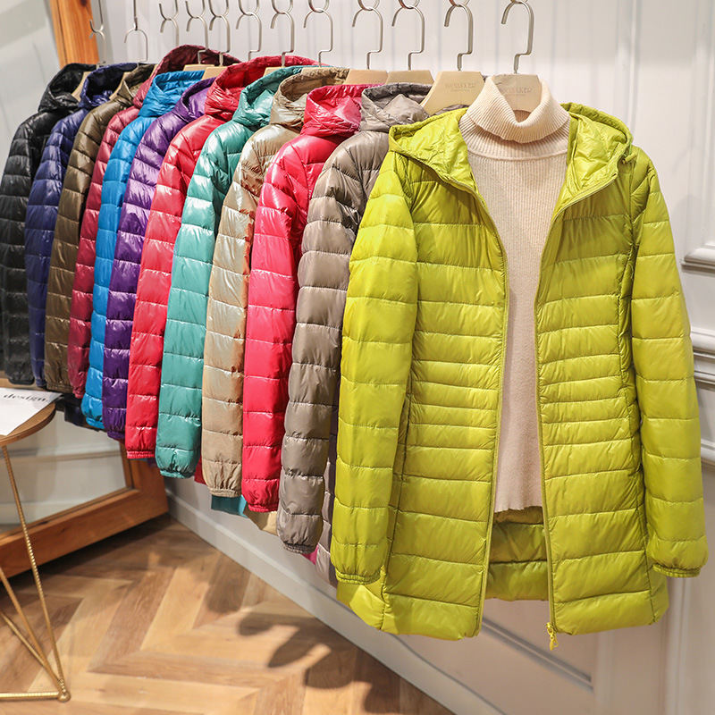 Cross-Border Lightweight down Jacket Women's Mid-Length Hooded 2025 Autumn and Winter New Slim Lightweight Thin Large Size Jacket