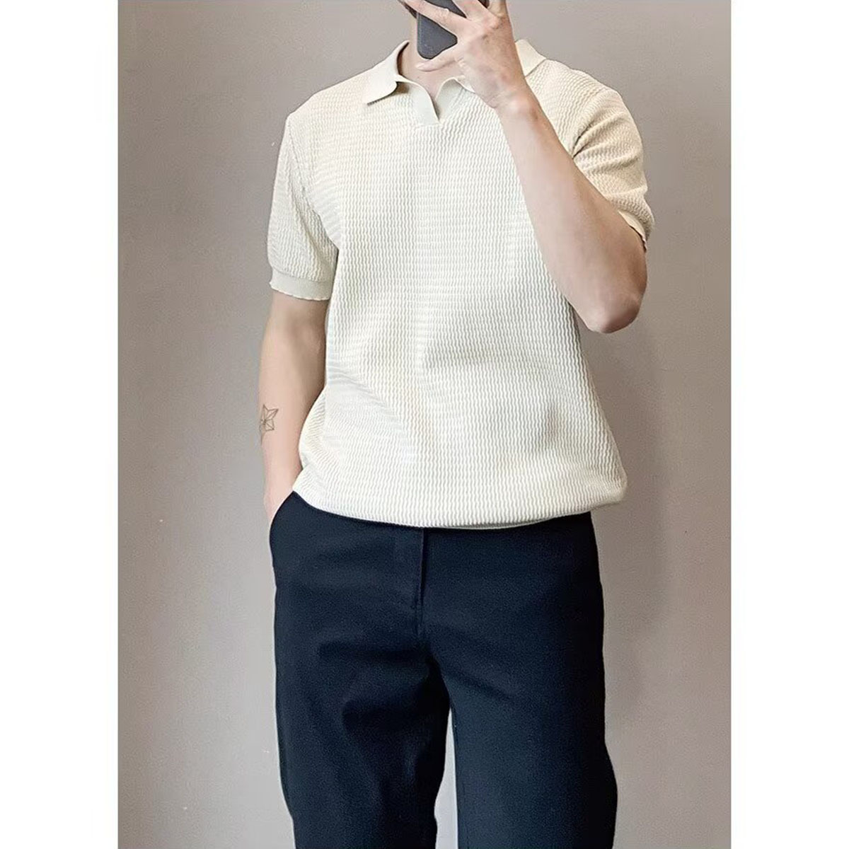 Verano nueva camiseta de manga corta hombre polo camiseta de hielo cuello V delgado camiseta comercial comercio exterior al por mayor transfronterizo